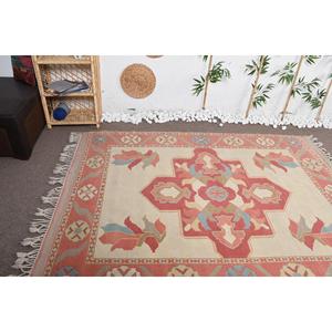 พรมตุรกีวินเทจขนาดใหญ่ 5.5x7.6 ฟุต สีเบจ ทำจากขนสัตว์แท้ - Product Image 5