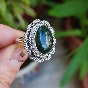 925 Sterling <b>Silver</b> Green Jade <b>Ring</b> Handmade Boho <b>Statement</b> Promise <b>Ring</b> with Natural Oval Gemstone March Birthstone Jewelry - Product Image 5
