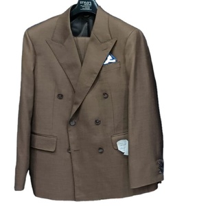 Traje de negocios de 2 piezas para hombre XL a medida, doble botonadura, manga larga, cuello en V, plisado, botón frontal, talla grande, antiarrugas - Product Image 1