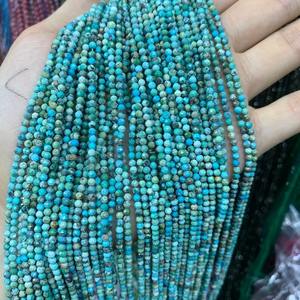 Cuentas Sueltas Redondas Facetadas de Turquesa Azul Genuina de 3mm-4mm, 15.5'' por Hilo, Cuentas Pequeñas Tipo Bolígrafo - Product Image 2