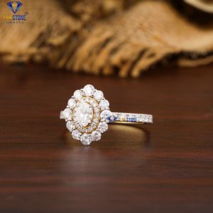 1,28 TDW Anillo de Halo de Diamante Ovalado y Redondo en Oro Amarillo Oro de 18K Anillo de Compromiso y Bodas Delight Deslumbrante - Product Image 2