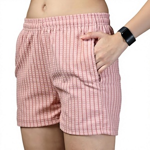 Shorts en coton uni pour femme, taille élastique, décontractés, taille mi-haute, poches, respirants, en tissu Oxford imperméable, coupe droite, bouton, fourrure - Product Image 4
