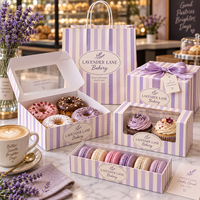 Ensemble d'emballages de boulangerie personnalisés AT PACK avec boîte imprimée avec logo, sac en papier, boîte à macarons et emballage pour desserts pour les cafés