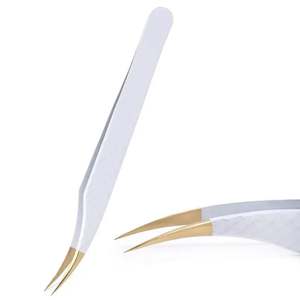 Pinzas Profesionales para Extensión de Pestañas en Forma de L, Color Dorado y Blanco, Herramientas Curvas para Pestañas para Uso en Salón - Product Image 5