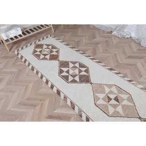 พรมขนาด 2.3x12.1 ฟุต, พรมวินเทจตุรกี, พรมเฮอร์กีสีน้ำตาลลายอิคัต - Product Image 4
