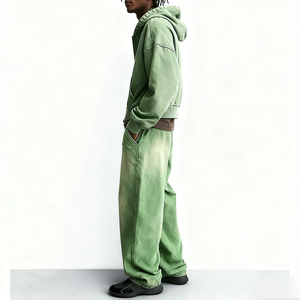 Conjunto Deportivo Vintage Personalizado con Cremallera, Chándal Lavado al Ácido, Sudadera con Capucha y Pantalones Deportivos de Pierna Recta y Acampanados para Hombre - Product Image 5