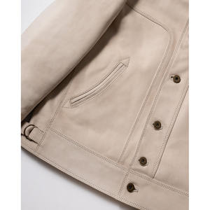 Chaqueta de cuero de vaquero con bolsillos delanteros de cuero de vaca genuino para hombre Forro interior de cierre de cremallera genuina - Product Image 2