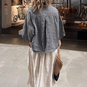 Jemio เสื้อลายตารางทรงหลวมมีกระดุมด้านหลังสไตล์เกาหลีสำหรับสตรีผ้าลินิน100% และทอลายสก๊อตสำหรับฤดูร้อนฤดูใบไม้ร่วง - Product Image 5