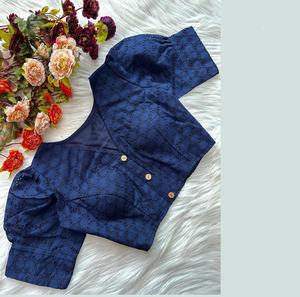 Saree indien Blouse Chic Festive Readymade Ethnic Bridal Cotton Blouse Versatile Puff Sleeve Addition à votre Collection Ethnique - Product Image 1