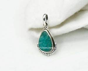 925 Plata de ley sólida mes de septiembre piedra natal amazonita con ajuste de bisel colgante en forma de pera - Product Image 4