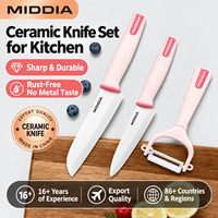 Ensemble de couteaux en céramique MIDDIA 3 pièces comprenant un couteau utilitaire de 5 pouces, un couteau à fruits de 4,5 pouces et un éplucheur avec manche en plastique