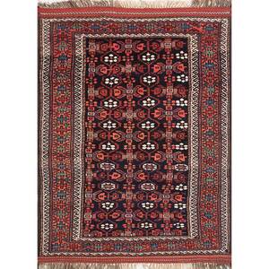 พรมขนสัตว์ถักมือสีน้ำเงิน Kiaan Paem-313 ขนาด 9x12 ฟุต รูปทรงสี่เหลี่ยมผืนผ้า ลายเรขาคณิตนามธรรมแบบจิ๊กซอว์ เหมาะสำหรับทางเข้าบ้าน ห้องโถง สำนักงาน - Product Image 1