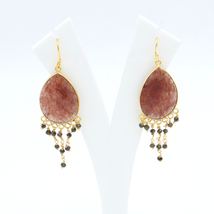 Pendientes de Gota de Cuarzo Rosa y Espiral Dorada, Hechos a Mano, de Aleación de Cobre y Latón, Chapados en Oro de 18K |   Joyería de Moda para Bodas - Product Image 1