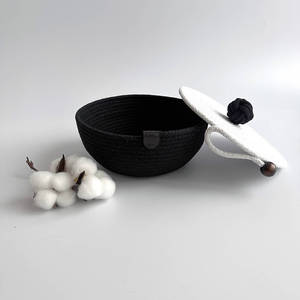 Panier en corde de coton tissé de conception la plus attrayante avec couvercle antique Panier en coton tissé de stockage de jouets de haute qualité à vendre - Product Image 5