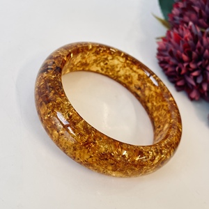 Bracelet jonc en ambre cognac doré, 60 mm, ambre baltique naturel ; Bracelet jonc en ambre couleur cognac naturel - Product Image 5