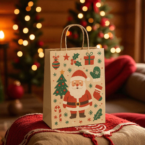 Eco-Friendly <b>Red</b> and Green Christmas Kraft Paper Bags with Handles for Supermarket Promotion Holiday Shopping & Gift Wrapping - Product Image 6