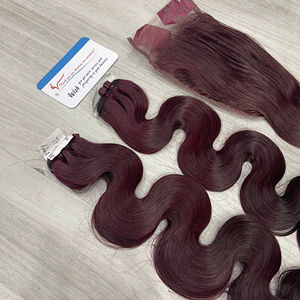 Extensions de cheveux humains vierges vietnamiennes à double vague de corps les plus vendues avec fermeture à lacet HD de couleur vin rouge - Product Image 6