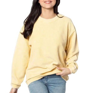 Sweat-shirt à capuche en velours côtelé à épaules tombantes, col rond, ample, personnalisé, surdimensionné, imprimé, pour femmes - Product Image 1