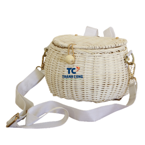 Bolso de mimbre al por mayor bolso bohemio blanco pintado redondo bandolera playa hombro cuero para chico - Product Image 3