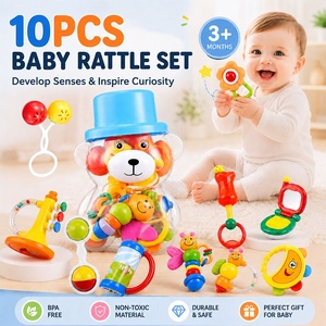 Juego de 10 <span class=keywords><strong>Sonajeros</strong></span> <span class=keywords><strong>y</strong></span> <span class=keywords><strong>Mordedores</strong></span> para Bebés, Juguete de Desarrollo Sensorial Montessori para Recién Nacidos de 0 a 12 Meses - Product Image 1