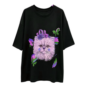 T-shirt personnalisé pour femme à imprimé graphique, manches courtes, coupe classique, col rond, jersey en polyester et coton, décontracté, été - Product Image 3