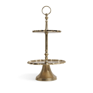 Exclusivo Soporte para Pastel de Dos Niveles Amson Brass con Acabado Dorado, Ecológico y Apto para Lavavajillas, para Bodas, Fiestas de Cumpleaños, con Forma Decorativa - Product Image 1