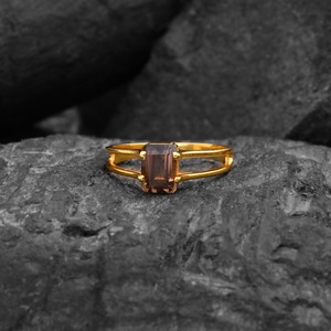 Smoky <b>Quartz</b> <b>Ring</b> 18K Gold Vermeil Emerald Cut 7x5mm Fine Jewelry For Women Vintage Cocktail Statement <b>Ring</b> Handmade Design - Product Image 1
