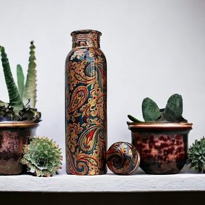 Antiguo 32 oz Nueva botella de agua hecha a mano india de cobre Estilo Vintage para agua hirviendo - Product Image 2