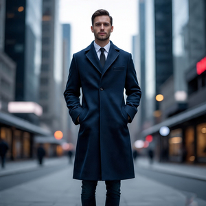 Vêtements d'hiver Manteaux en laine décontractés pour hommes Manteaux longs en laine pour hommes Streetwear d'extérieur Blazer en laine long à simple boutonnage Hommes - Product Image 4