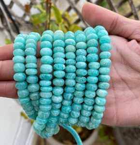 Amazonite Smooth Rondelle <b>Beads</b> 6-8 mm Amazonite <b>Beads</b> 8 Inch/ 16 Inch Full Strand DIY Jewellery Making Necklace <b>Bracelet</b> <b>Beads</b> - Product Image 3