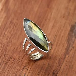 แหวนเพชรลาบราดอไรต์ธรรมชาติตัดสามวงแหวน925เงินสเตอร์ลิงโบฮีเมียนเครื่องประดับหินวันเกิด - Product Image 4