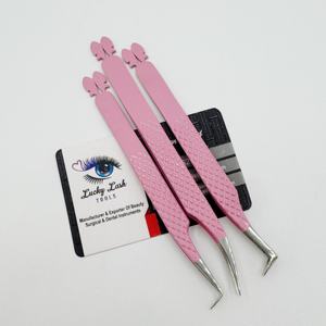 Pince à épiler pour cils Lucky Lash Tools, pointe en fibre rose, acier inoxydable, design en arc de précision, pince à épiler durable avec poignée diamantée - Product Image 1