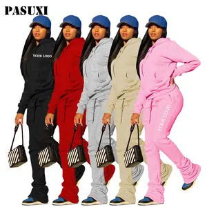 PASUXI 2024 Personalizado Outono Inverno Grosso Velo Mangas Compridas Sweatpants E Hoodie Jogger Set Two Piece Set Roupas Femininas