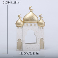 Décorations du Ramadan 2026 Plateau en or blanc Bougeoir de table du Ramadan Dôme de la Kaaba Mosquée Ornement de bureau en résine islamique