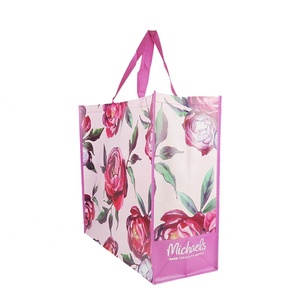 Bolsas de Mano Ecológicas de PP Reciclado con Logotipo Personalizable, Diseños Florales, Bolsas de Compras Reutilizables con Cierre de Gancho y Bucle - Product Image 2