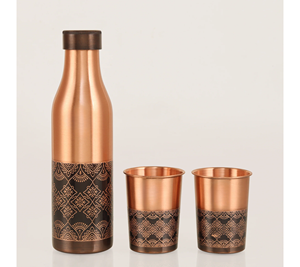 Juego de botella y vidrio de cobre de diamante puro Premium 100% hecho a mano indio mantiene las bebidas frías a granel - Product Image 5