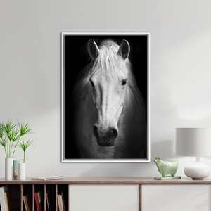 Contemporary White Horse Canvas Print - Modern Wall Art for Horse Lovers,White <b>Framed</b> - Product Image 1