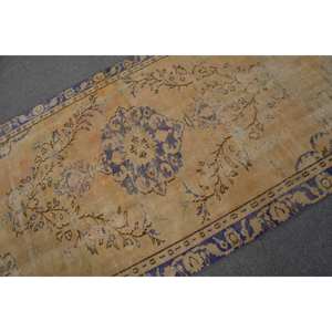 Alfombra turca vintage clásica dorada azul 4,2X7,8 pies hecha a mano felpa forma rectangular estilo Tabriz Patchwork para vivir - Product Image 5