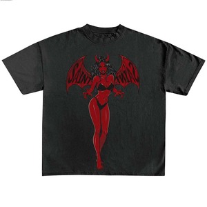 Women Boxy T Shirt 240 GSM Premium Cotton Black Oversized Fit <b>Red</b> Graphic Screen Print Custom Logo Women Boxy 100% Cotton Shirt - Product Image 1