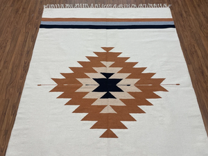 Alfombra Kilim blanca de lana tejida a mano para sala de estar Alfombra de área grande para dormitorio Alfombra de tamaño personalizado Navajo - Product Image 2