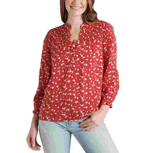Top Smock da Donna Lucky Brand Rosso Taglia XL, Stampa Floreale in Chiffon e Popeline, Stile Vintage, Corto e Carino per l'Estate - Product Image 1