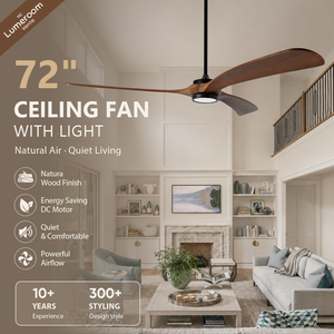 72 Inch Modern Solid Wood <b>Ceiling</b> Fan with <b>Light</b> DC Motor <b>Remote</b> <b>Control</b> Dimmable LED Quiet <b>Ceiling</b> Fan for Living Room - Product Image 1