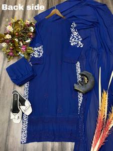 DISEÑADOR TRENDING BORDADO TRABAJO TRAJE PANTALÓN Y DUPATTA HERMOSO VESTIDO DE FIESTA VESTIDO TRADICIONAL ELEGANTE COLOR AZUL - Product Image 4