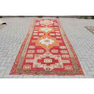 Tapis turc 5,1 x 13,5 pieds, tapis de couloir vintage, tapis à motifs floraux rouges - Product Image 1