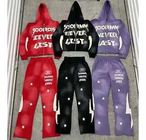 ชุดวอร์มผ้าคอตตอนสำหรับผู้ชายชุดวอร์มผ้าฝ้ายแบบมีฮู้ดและซักแบบสีซีดไม่ซีดสามารถกำหนดโลโก้ได้ตามต้องการ - Product Image 5