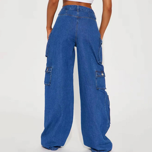 Ropa de calle de alta calidad, seis bolsillos, cintura alta, pierna ancha, pantalones Cargo a la venta, pantalones deportivos de algodón de alta calidad para mujer - Product Image 2