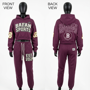 Conjunto Premium de Sudadera Corta y Pantalones Deportivos para Mujer, 320 GSM, Felpa de Algodón, Color Borgoña, Logotipo Personalizado, Conjuntos Femeninos - Product Image 5