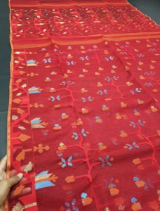 Qualité d'exportation Deshi Dhakai Jamdani Sharee Qualité d'exportation pour les femmes JAMDANI TISSU Bleu ROUGE VERT Doré du Bangladesh - Product Image 3