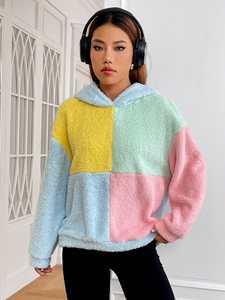Mujer Sherpa Colorblock Hoodie Fleece Sudadera cómoda para hombres 100% Wool Hoodie Raised Logo Hoodie - Product Image 6