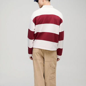 Venta al por mayor de gran tamaño Boxy Rugby camisa a rayas logotipo personalizado bordado de manga larga Boxy Fit Cropped Knitted Boxy Rugby Polo - Product Image 2